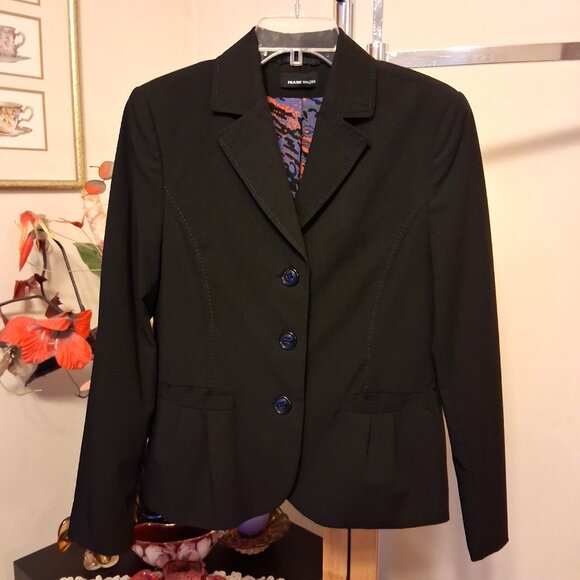 Preowned FRANK WALDER Women's High Quality Lined Black Blazer Jacket Size 38 - Picture 7 of 12